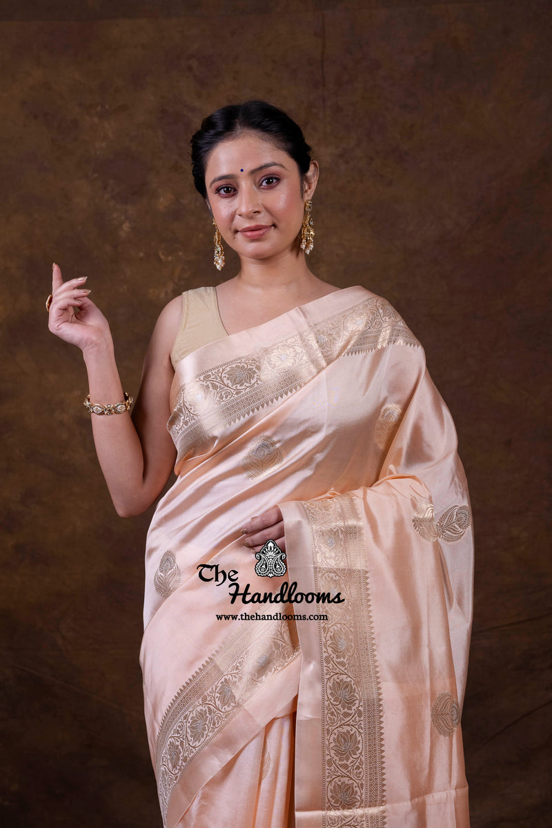 Soft Peach Pink Pure Mango Silk Banarasi Handloom Saree