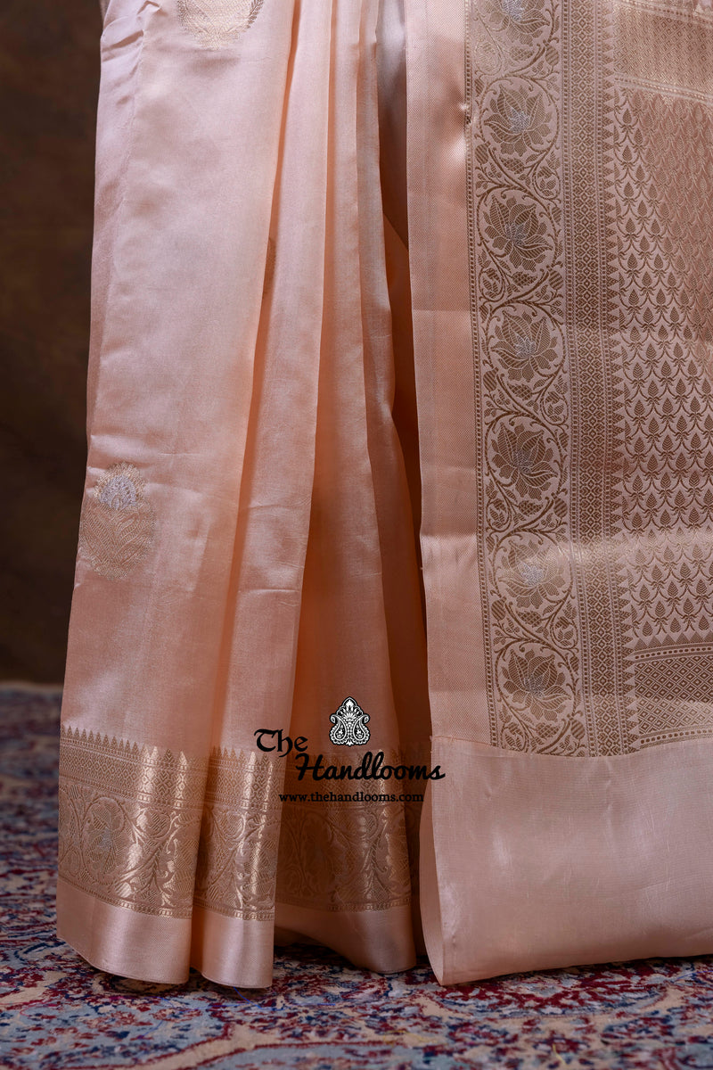 Soft Peach Pink Pure Mango Silk Banarasi Handloom Saree
