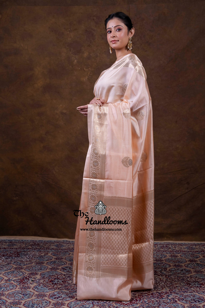 Soft Peach Pink Pure Mango Silk Banarasi Handloom Saree
