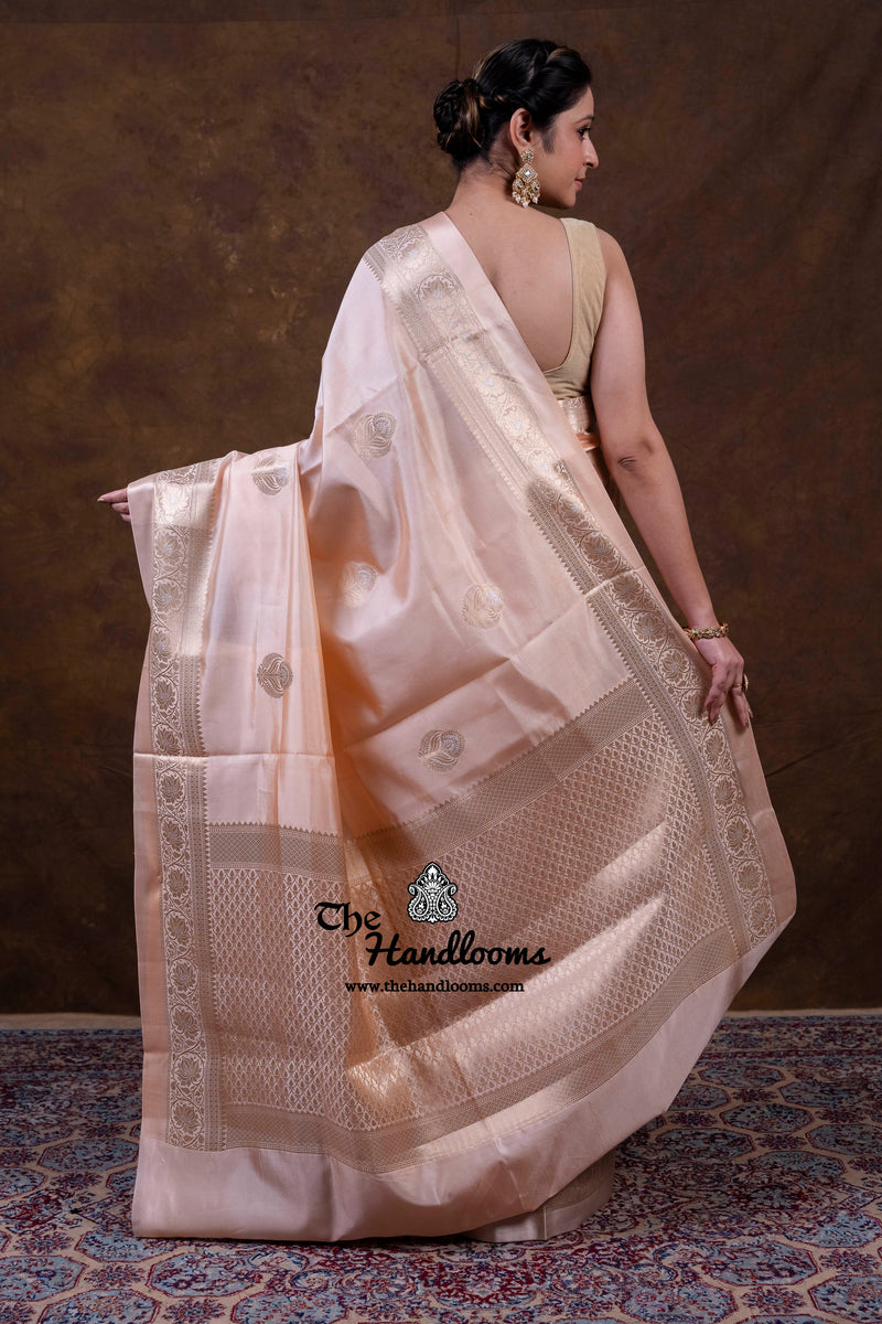 Soft Peach Pink Pure Mango Silk Banarasi Handloom Saree