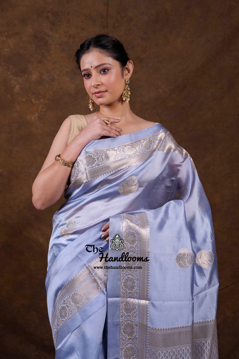 Grey Pure Mango Silk Banarasi Handloom Saree