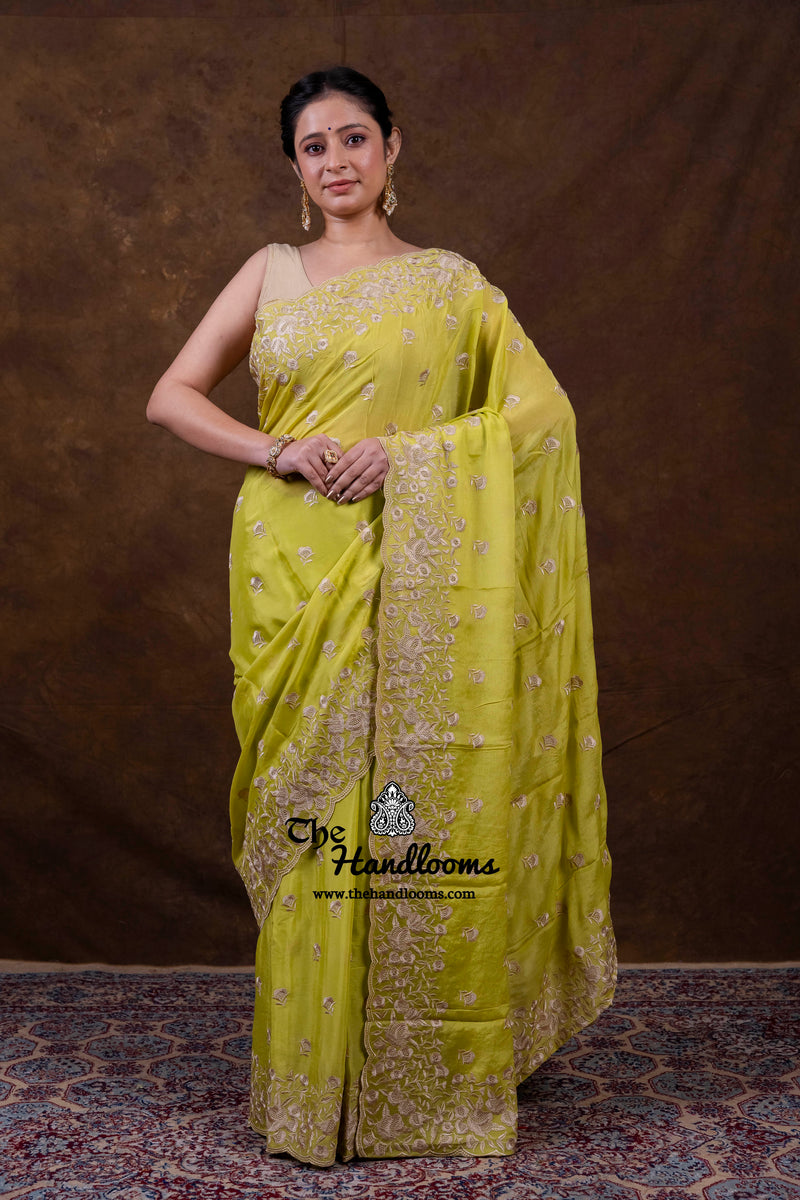 Pure Georgette Chikankari Handloom Banarasi Saree