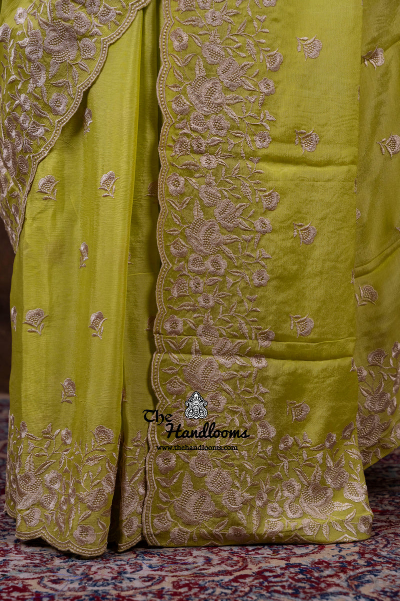 Pure Georgette Chikankari Handloom Banarasi Saree