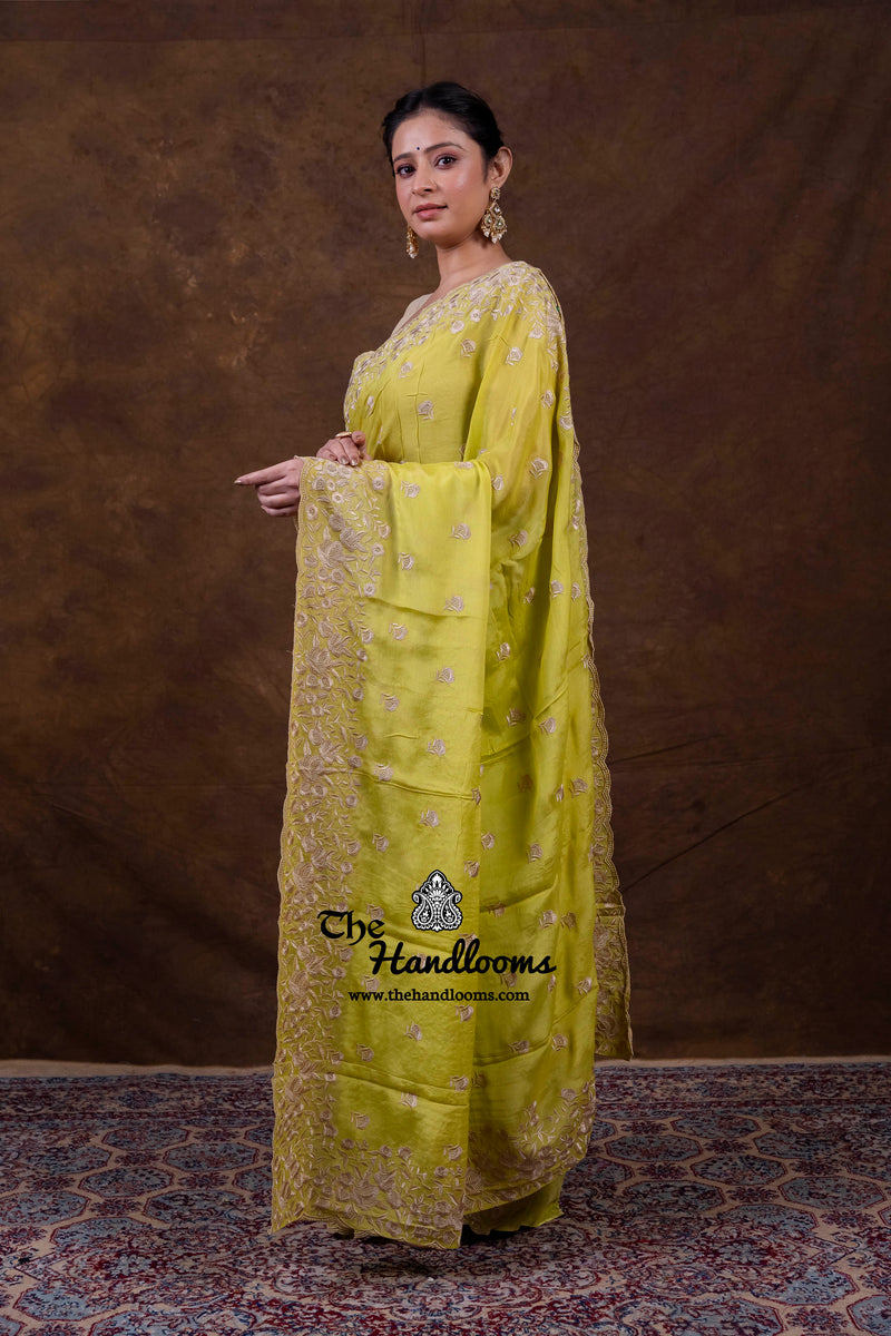 Pure Georgette Chikankari Handloom Banarasi Saree
