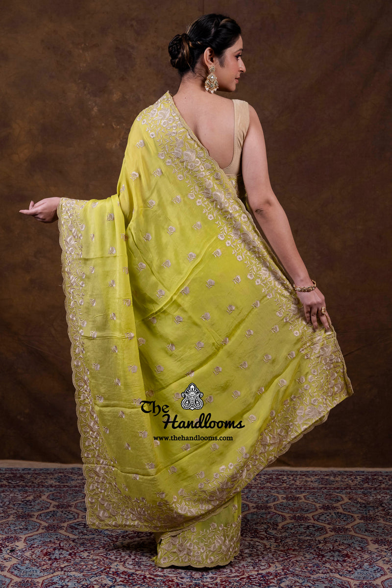 Pure Georgette Chikankari Handloom Banarasi Saree