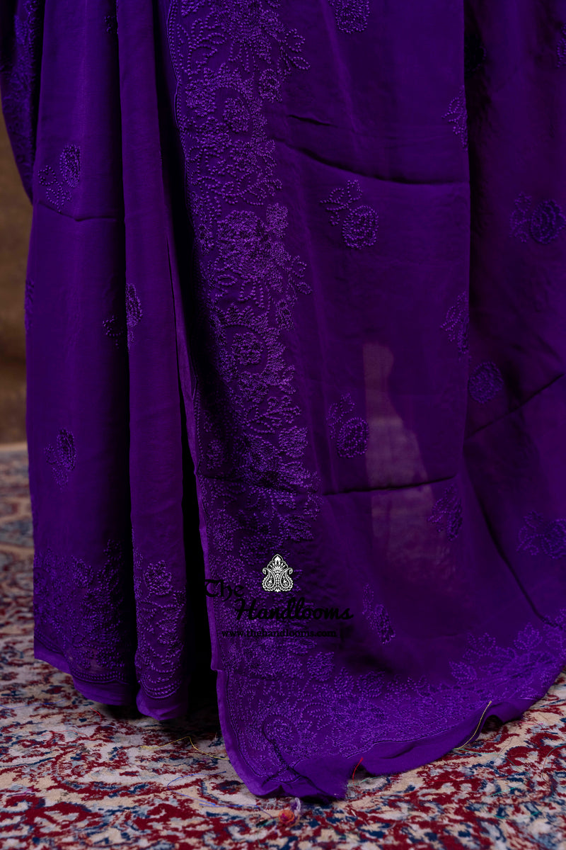 Pure Georgette Chikankari Handloom Banarasi Saree