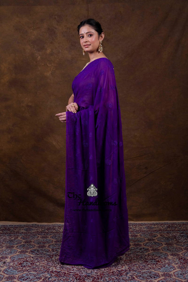 Pure Georgette Chikankari Handloom Banarasi Saree