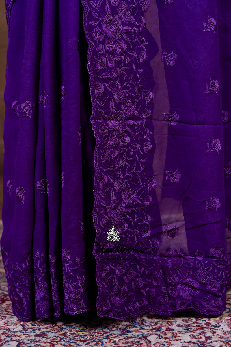 Pure Georgette Chikankari Handloom Banarasi Saree