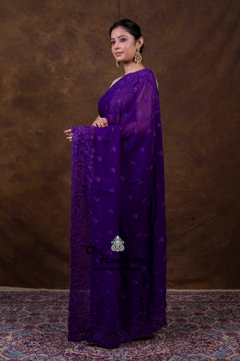 Pure Georgette Chikankari Handloom Banarasi Saree