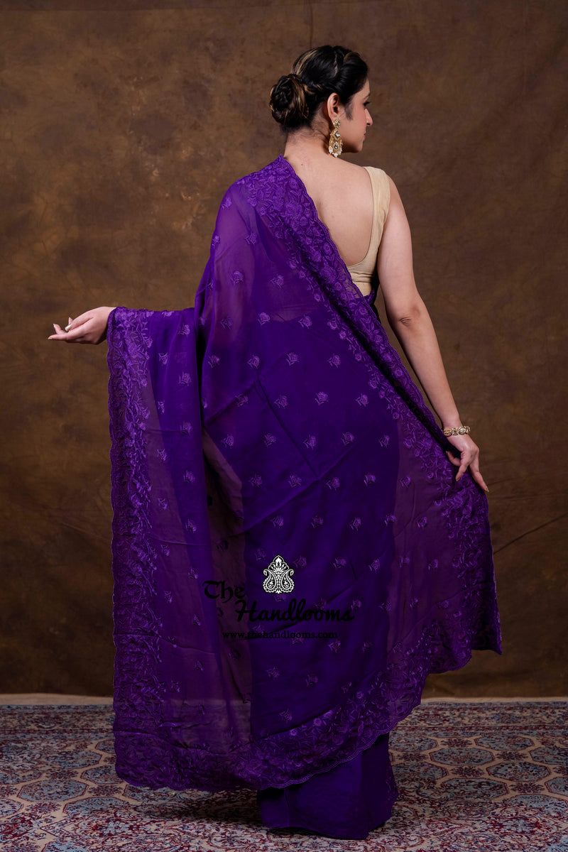 Pure Georgette Chikankari Handloom Banarasi Saree