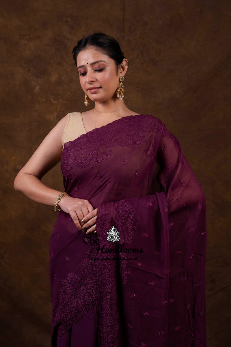 Pure Georgette Chikankari Handloom Banarasi Saree