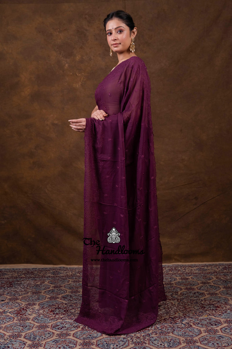 Pure Georgette Chikankari Handloom Banarasi Saree