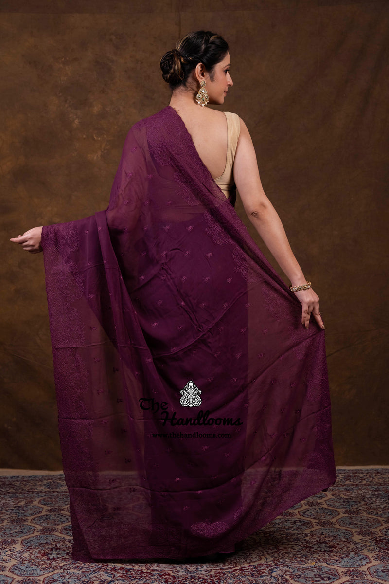 Pure Georgette Chikankari Handloom Banarasi Saree