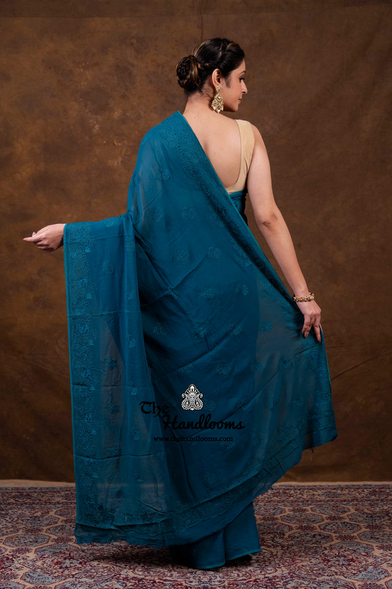 Pure Georgette Chikankari Handloom Banarasi Saree