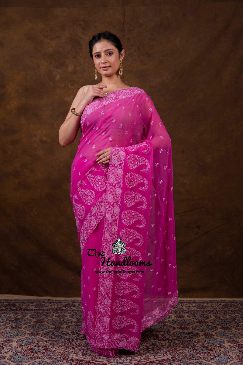Pure Georgette Chikankari Handloom Banarasi Saree
