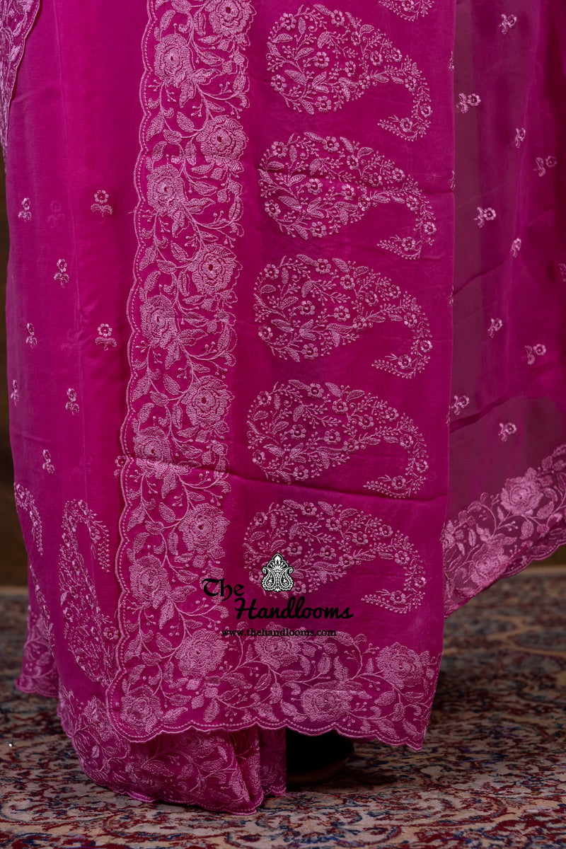 Pure Georgette Chikankari Handloom Banarasi Saree