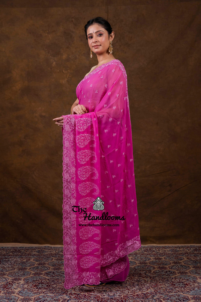Pure Georgette Chikankari Handloom Banarasi Saree