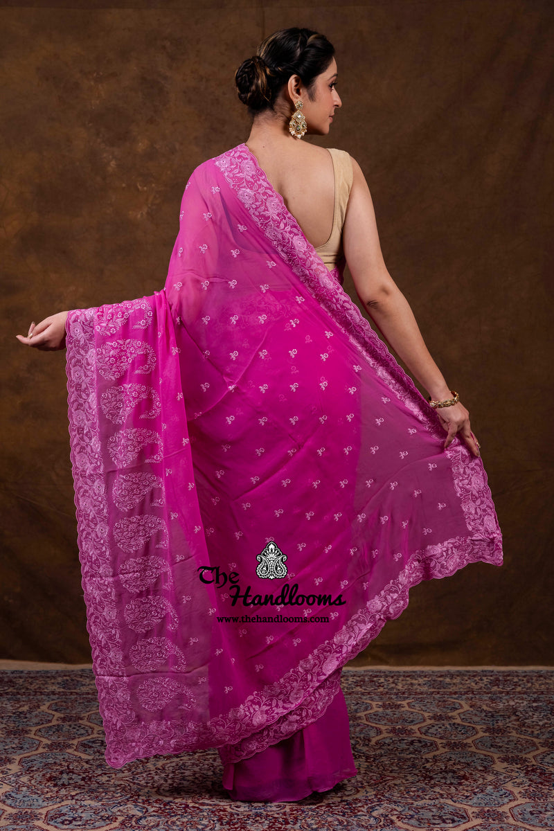 Pure Georgette Chikankari Handloom Banarasi Saree