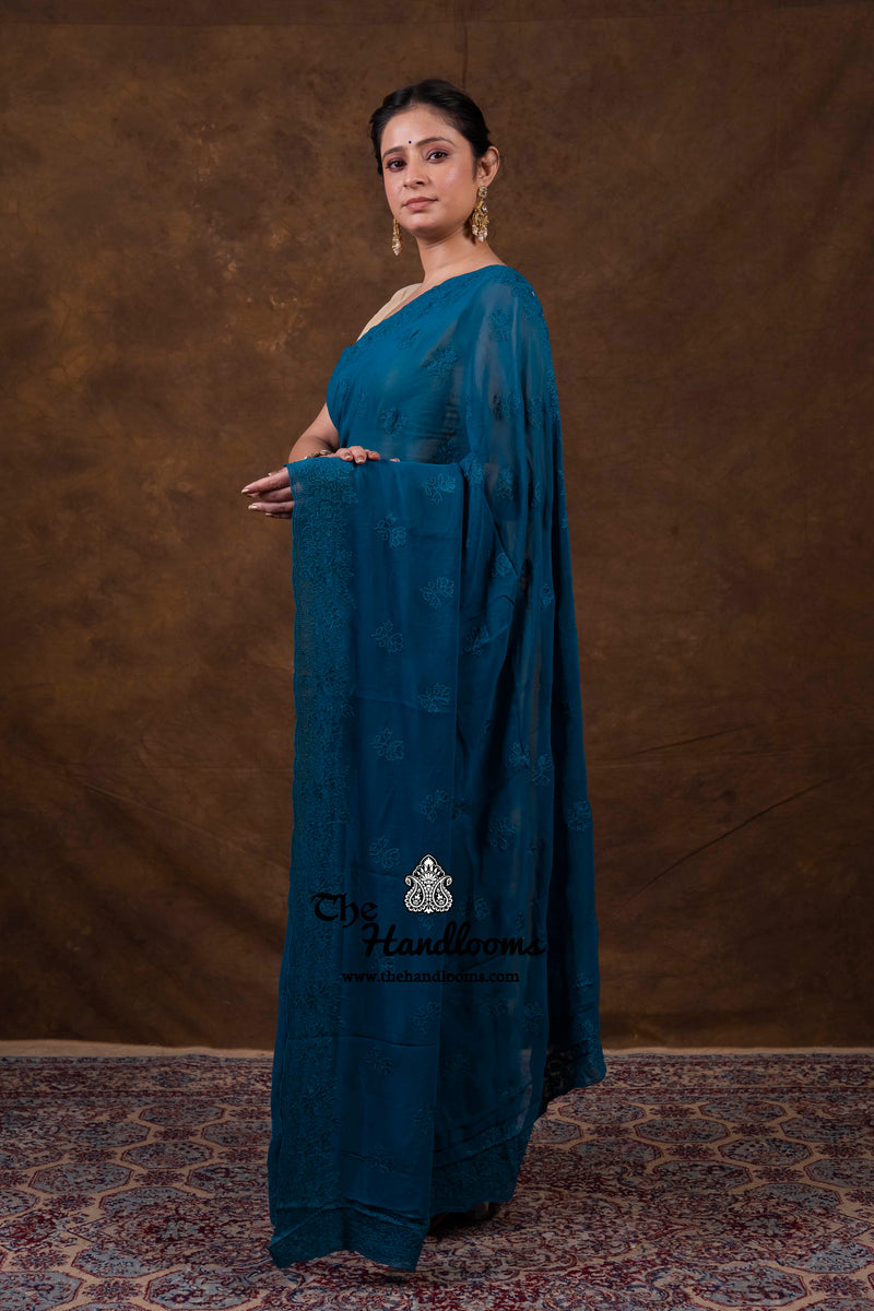 Pure Georgette Chikankari Handloom Banarasi Saree