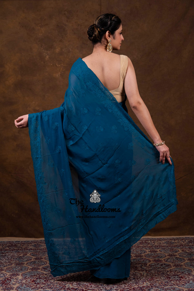 Pure Georgette Chikankari Handloom Banarasi Saree