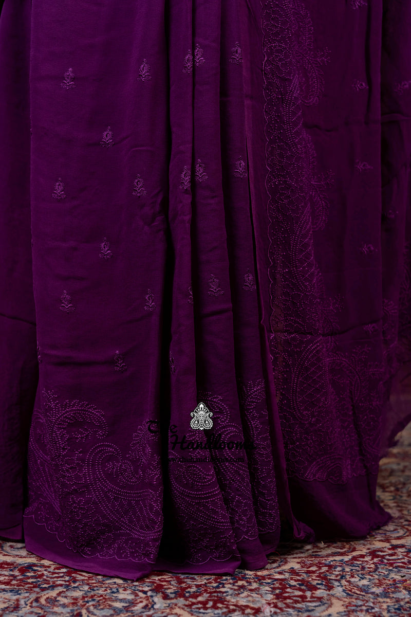 Pure Georgette Chikankari Handloom Banarasi Saree