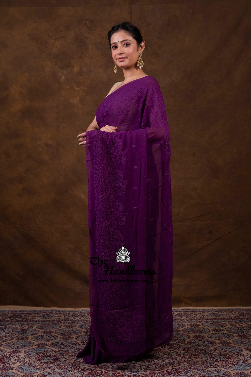 Pure Georgette Chikankari Handloom Banarasi Saree