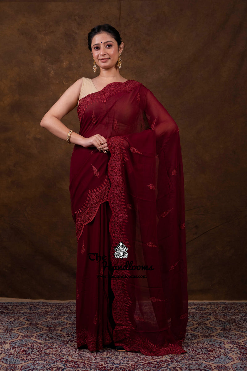 Pure Georgette Chikankari Handloom Banarasi Saree