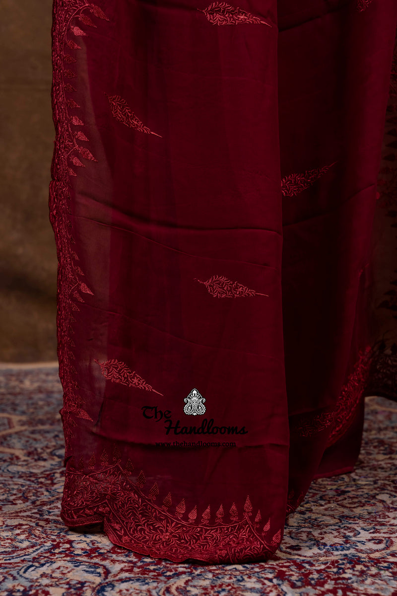 Pure Georgette Chikankari Handloom Banarasi Saree