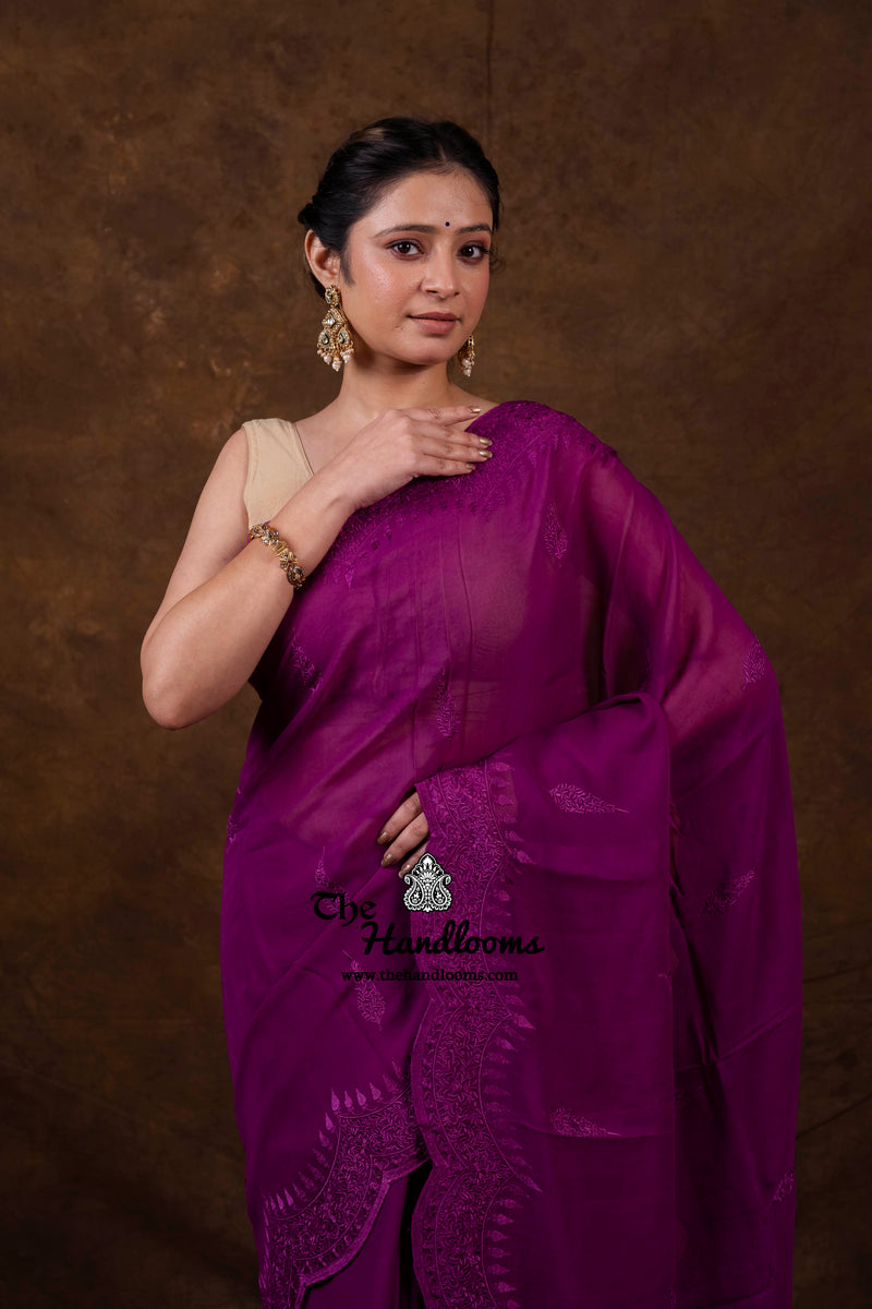 Pure Georgette Chikankari Handloom Banarasi Saree