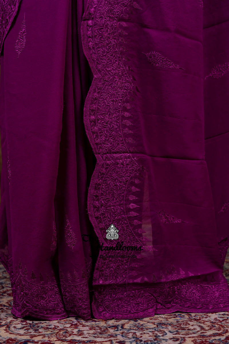 Pure Georgette Chikankari Handloom Banarasi Saree