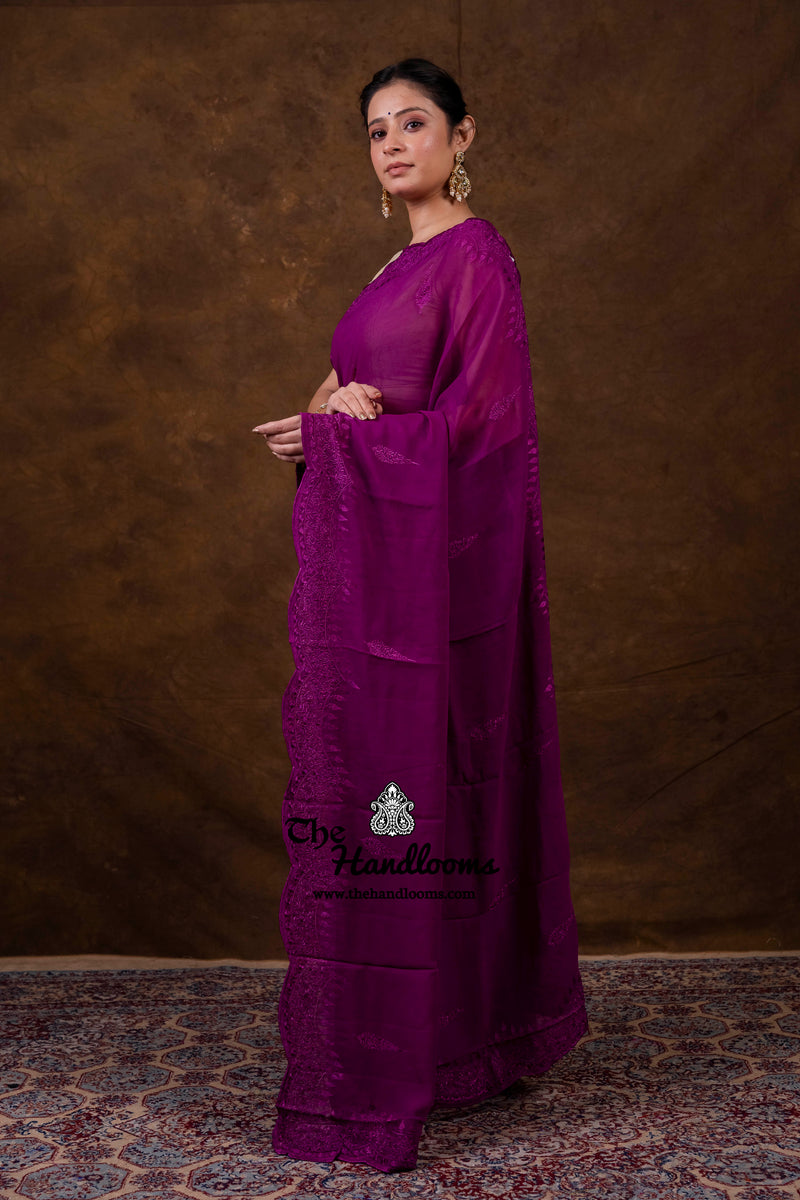 Pure Georgette Chikankari Handloom Banarasi Saree