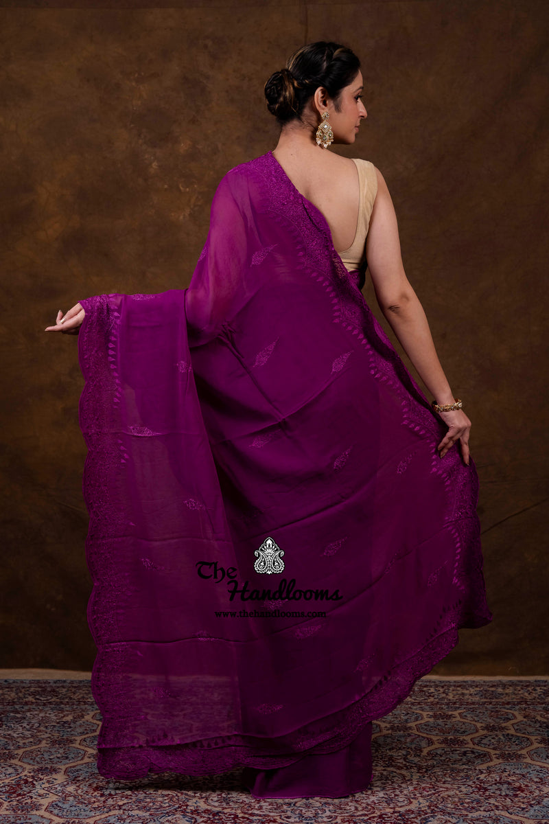 Pure Georgette Chikankari Handloom Banarasi Saree