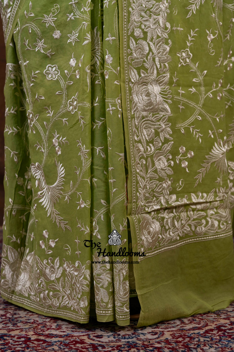 Pure Georgette Chikankari Handloom Banarasi Saree