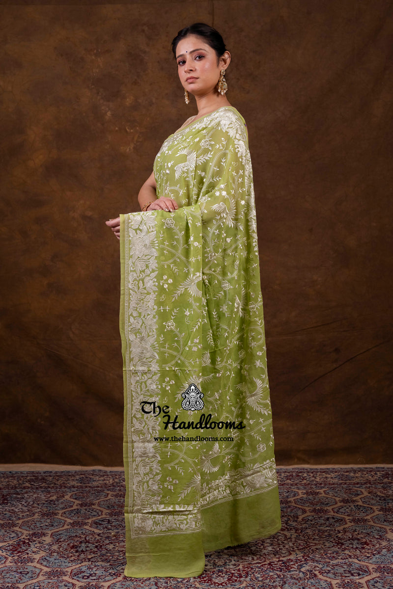 Pure Georgette Chikankari Handloom Banarasi Saree
