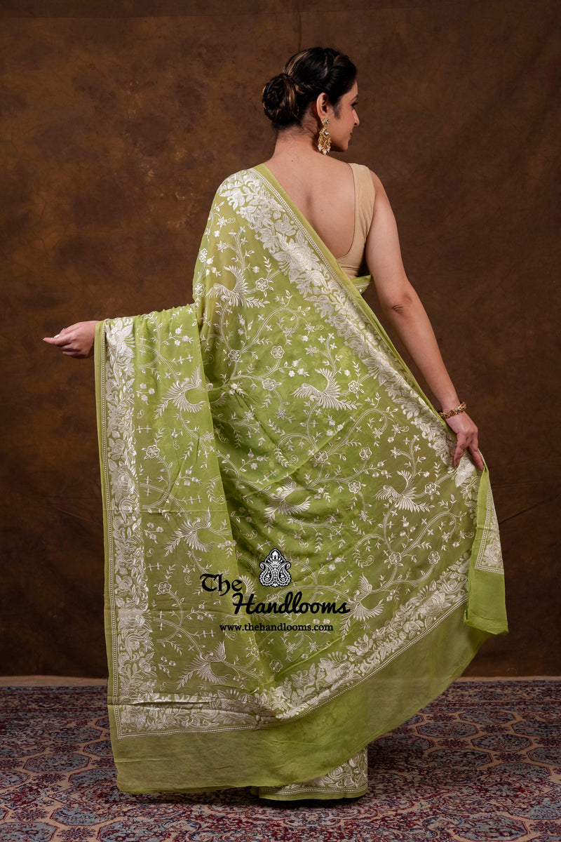 Pure Georgette Chikankari Handloom Banarasi Saree