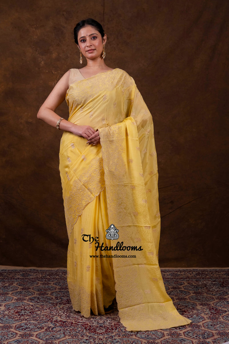 Pure Georgette Chikankari Handloom Banarasi Saree