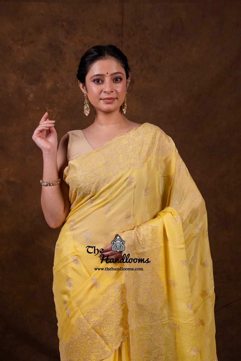 Pure Georgette Chikankari Handloom Banarasi Saree
