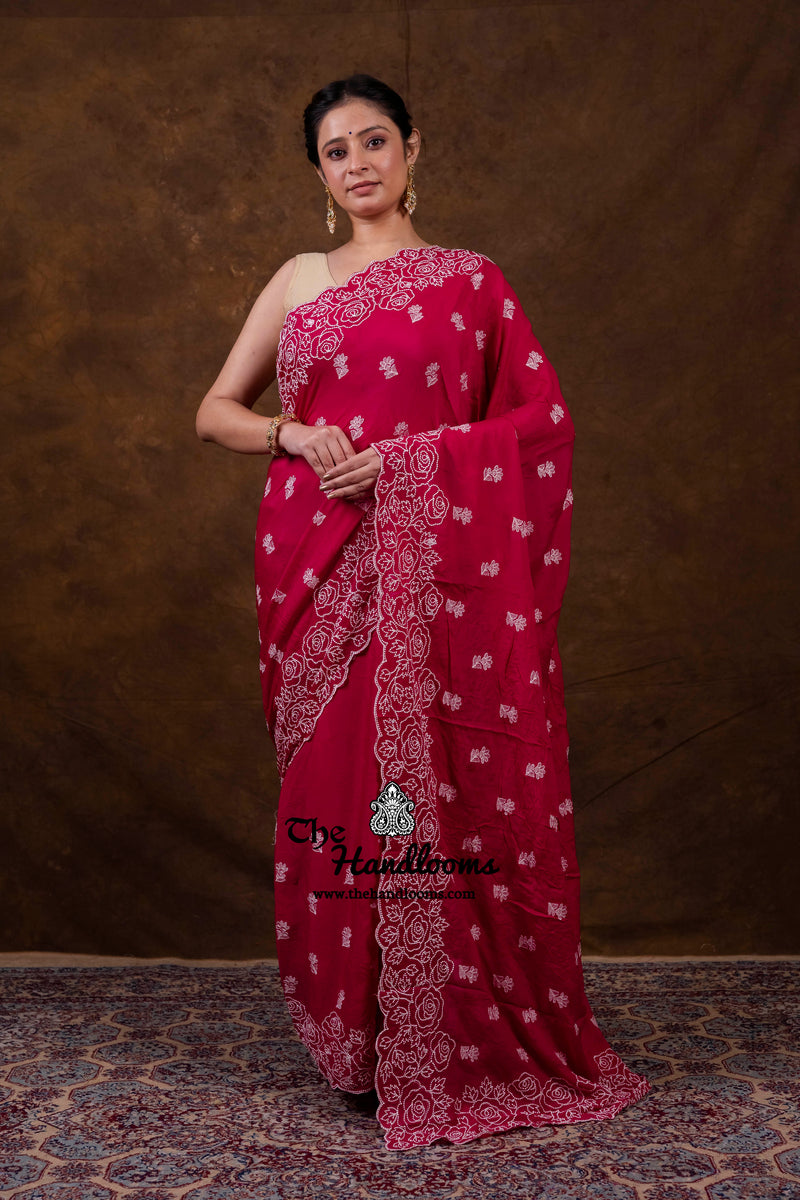 Pure Georgette Chikankari Handloom Banarasi Saree