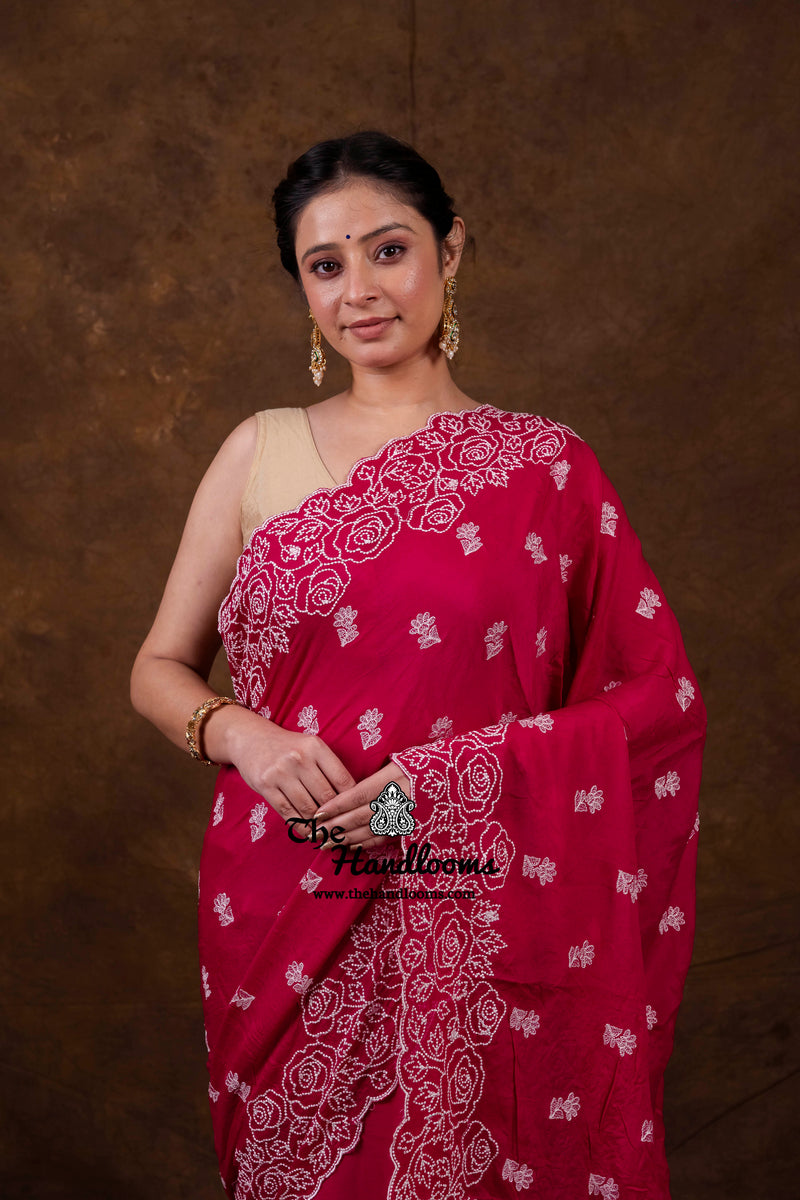 Pure Georgette Chikankari Handloom Banarasi Saree