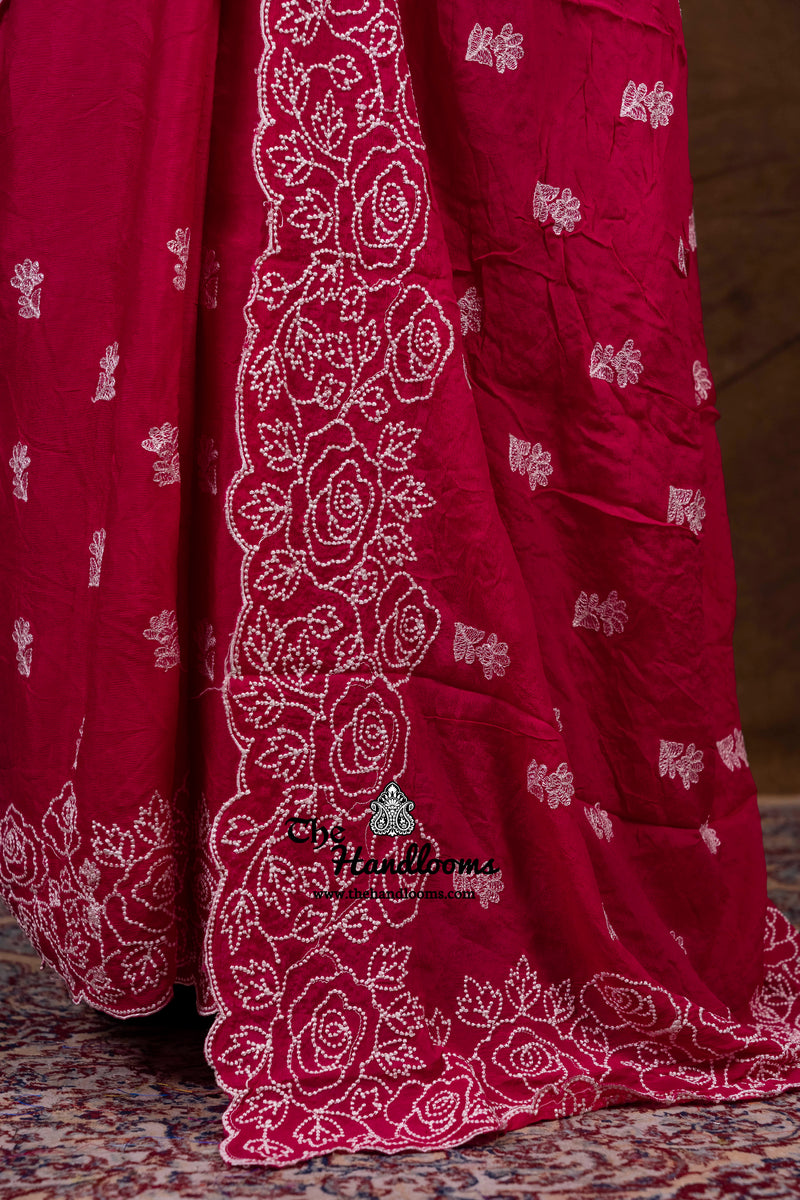 Pure Georgette Chikankari Handloom Banarasi Saree