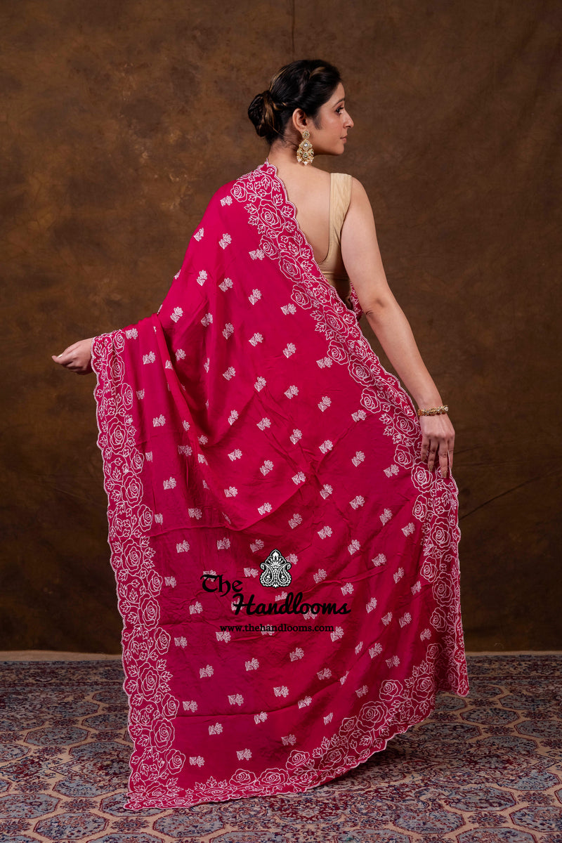 Pure Georgette Chikankari Handloom Banarasi Saree