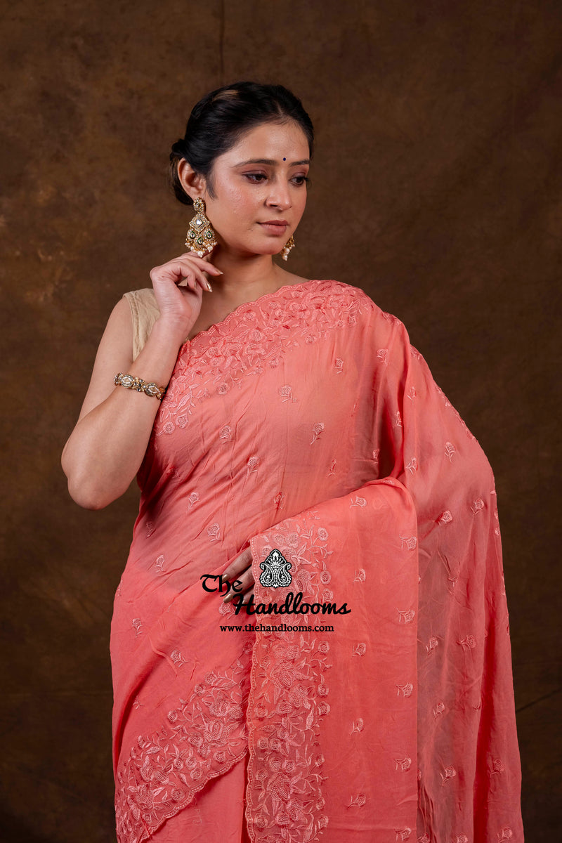 Pure Georgette Chikankari Handloom Banarasi Saree