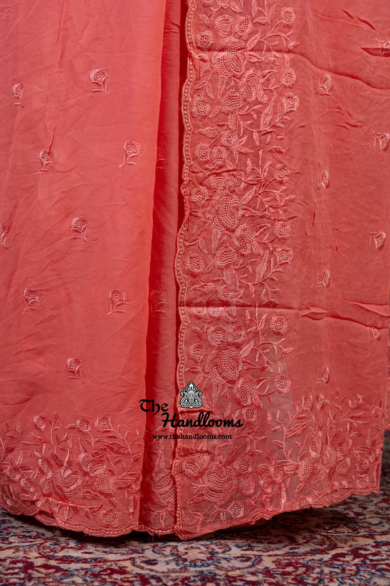 Pure Georgette Chikankari Handloom Banarasi Saree