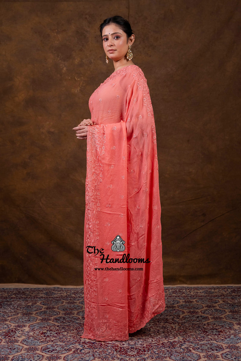 Pure Georgette Chikankari Handloom Banarasi Saree