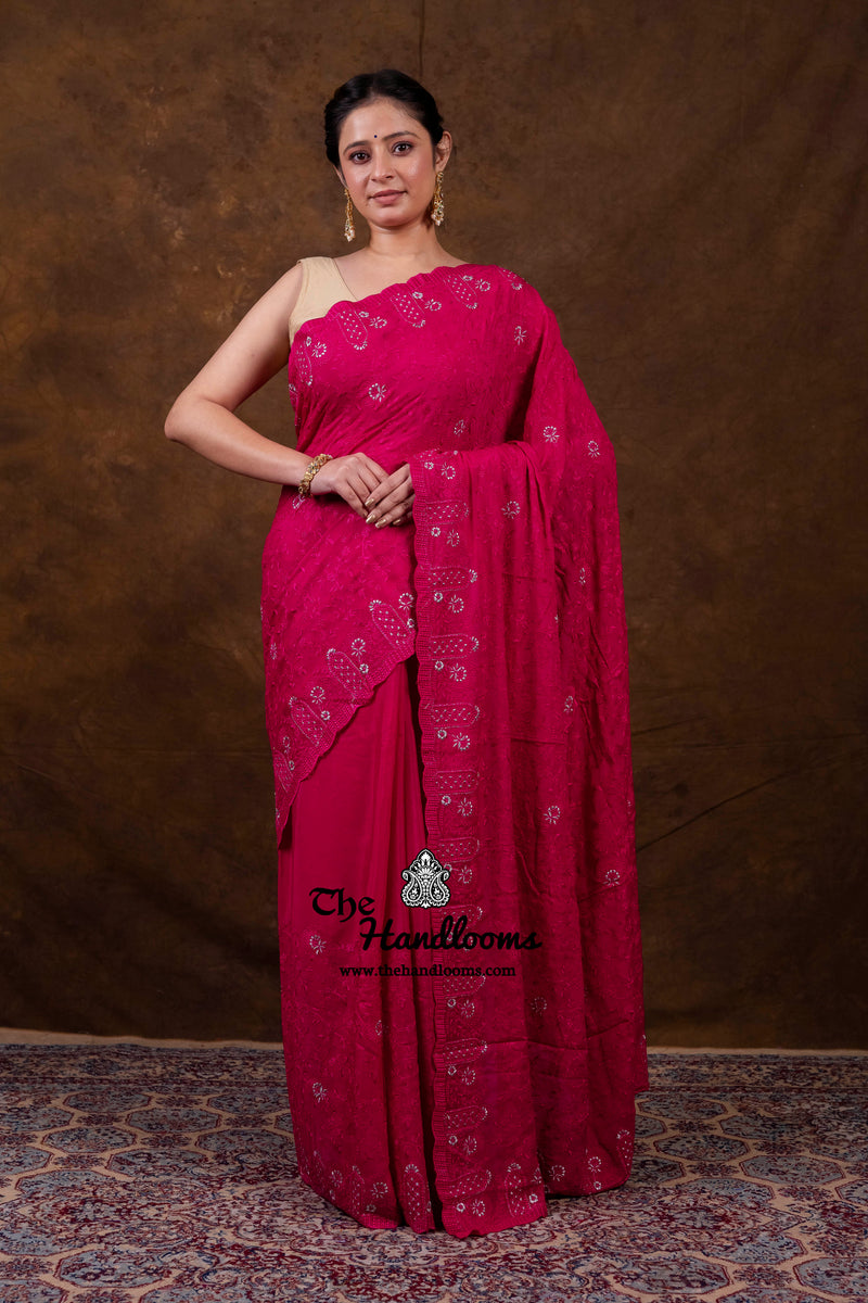 Pure Georgette Chikankari Handloom Banarasi Saree