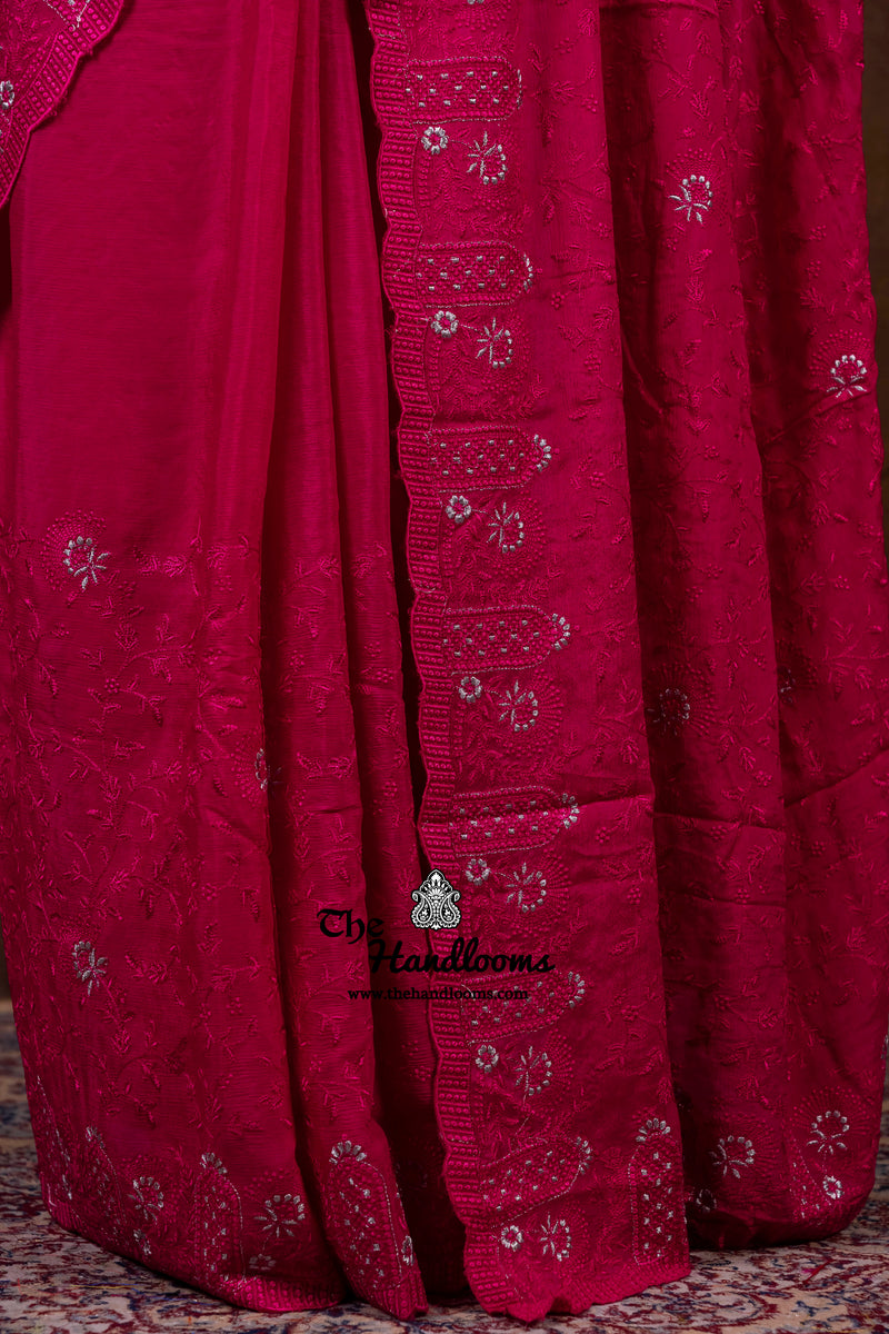 Pure Georgette Chikankari Handloom Banarasi Saree