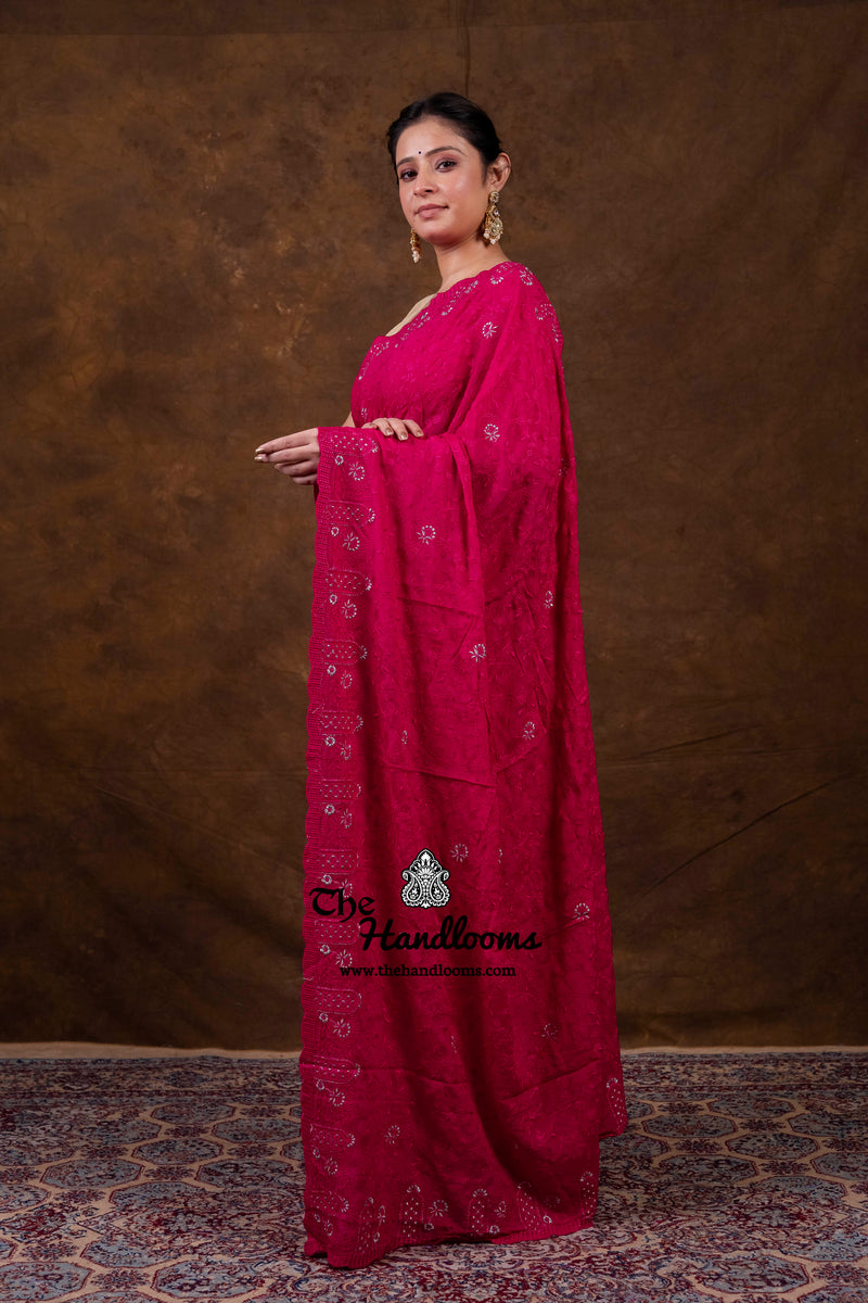 Pure Georgette Chikankari Handloom Banarasi Saree