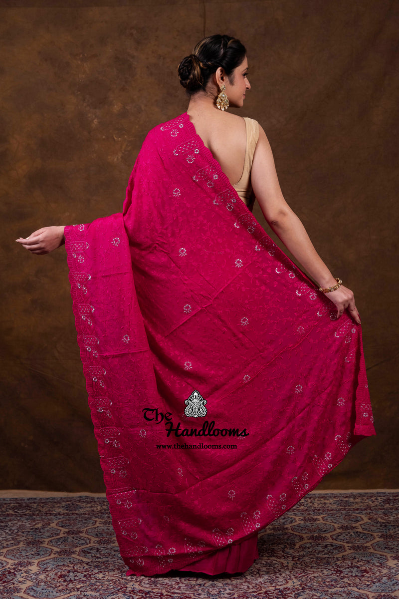 Pure Georgette Chikankari Handloom Banarasi Saree