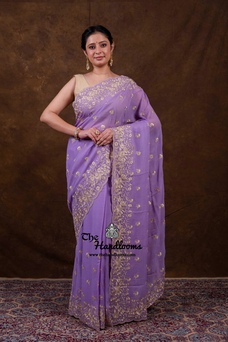 Pure Georgette Chikankari Handloom Banarasi Saree