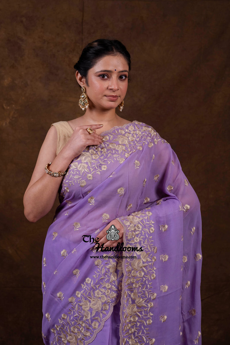 Pure Georgette Chikankari Handloom Banarasi Saree